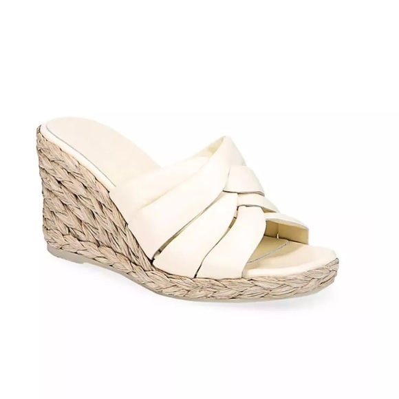 Vince Shoes - Vince Ivory / Cream Gilian Braided Leather Raffia Wedge Platform Sandals- 8
